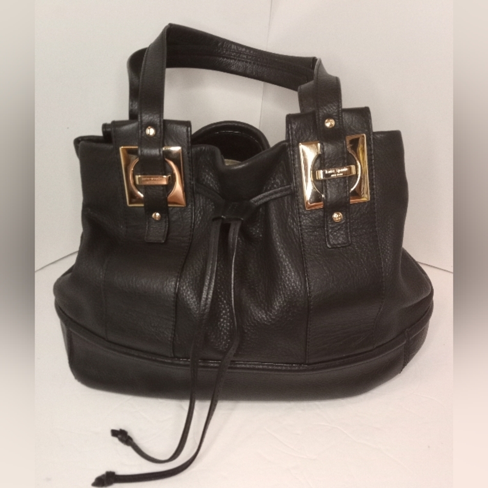 Kate Spade Pebbled Leather Black Satchel With Gold Accents